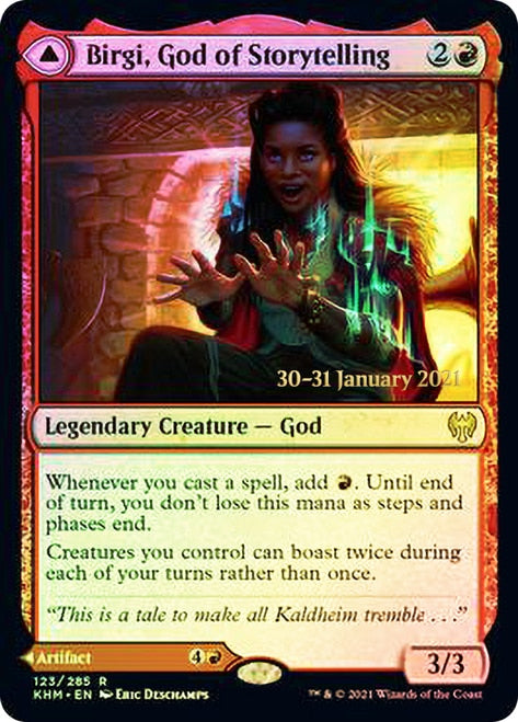 Birgi, God of Storytelling // Harnfel, Horn of Bounty [Kaldheim Prerelease Promos] | Gamer Loot