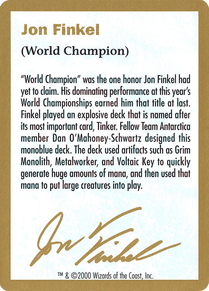 Jon Finkel Bio [World Championship Decks 2000] | Gamer Loot